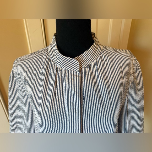 LL Bean Seersucker Button Down Jacket/Blazer Women’s Size 16 276042 Blue/White - Picture 2 of 15